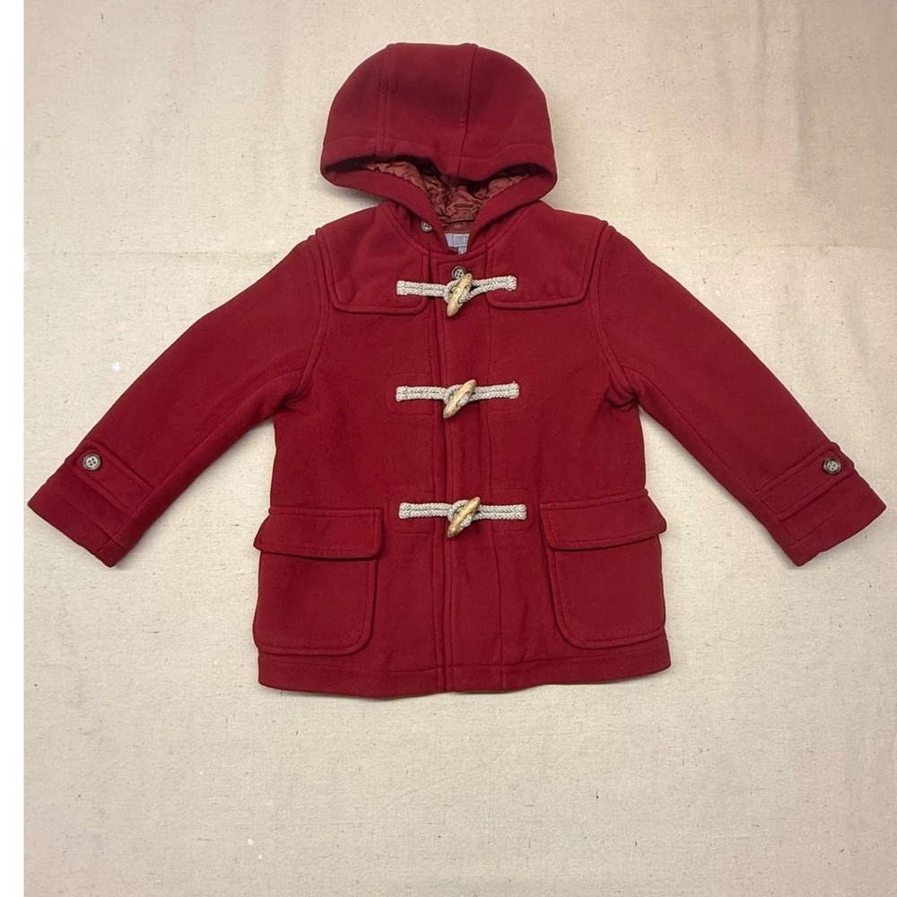 Uniqlo Kids Red Fleece Duffle Coat Hooded Toggle Jacket 311-151040
